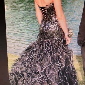 Gorgeous strapless black beaded gown by Madeleine Gardner